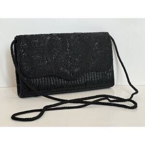 Vintage Y & S Original Black Beaded Clutch Crossbody Evening Bag Purse Clutch